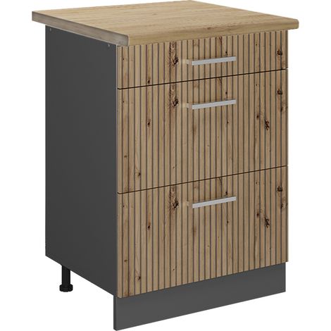 Meuble cuisine R-Line, Chêne Artisan, 60 cm avec tiroirs, PT Chêne, Vicco (1/5)