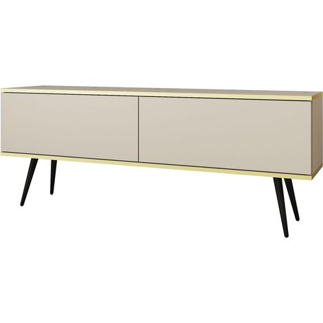Meuble TV, Beige, pieds Noir, 175 x 32 x 53 cm, Push to Open (1/5)