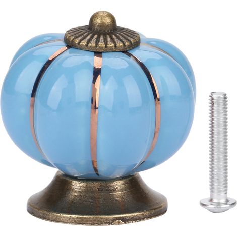 Ceramic Pumpkin Knobs European Style Handle Pull for Room Cabinet Drawer Furniture (Blue)