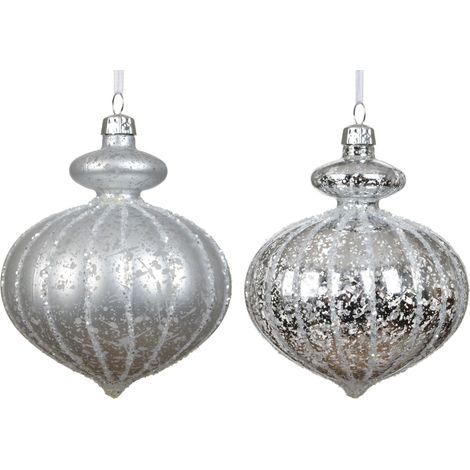 pallina di natale finitura anticata glitter D 8 cm argento Peraga Christmas