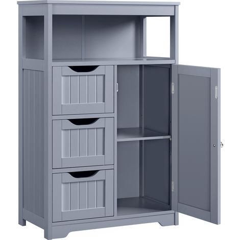 Yaheetech – Meuble de salle de bain avec 3 tiroirs et étagère réglable – Dimensions 55,5 × 29,5 × 86,5 cm – MDF certifié FSC – Couleur gris