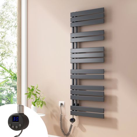 Heilmetz Badheizkörper Elektrisch Heizkörper mit Heizstab, Handtuchtrockner mit Temperaturgeregelte Heizstäbe, 140x50cm Anthrazit