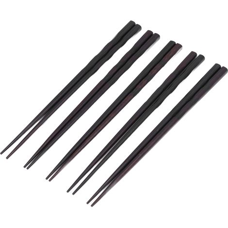 Lot de 5 paires de baguettes rondes réutilisables en bois de fer noir, 23 cm de long, pour vaisselle de style japonais classique. (1/5)