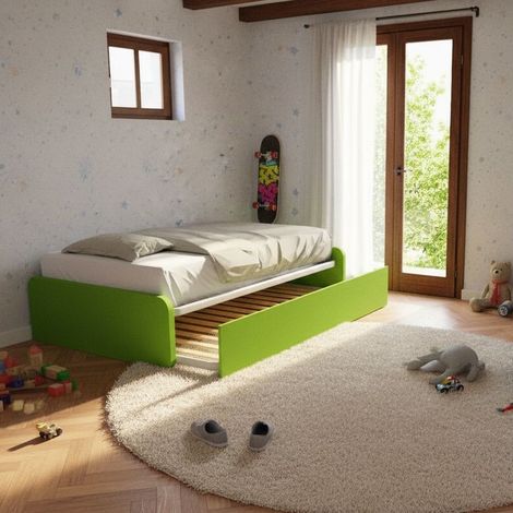 Letto 1 piazza e mezza con letto estraibile - Verde mela