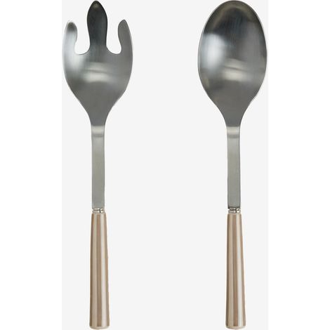 Set de 2 couverts à salade en acier inoxydable et céramique Ireli SKLUM Moka Brown - Tapioca Beige (1/5)