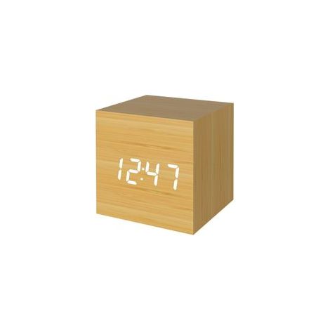 Réveil numérique cube en bois LED, affichage heure, date, température, style voyage –