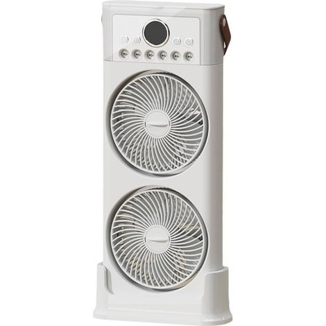 Doppelventilator mit Luftbefeuchter, 6 Düsen, 360° verstellbar, leise, USB-C, tragbar, 2400 mAh (weiß, 49 cm) (1/5)