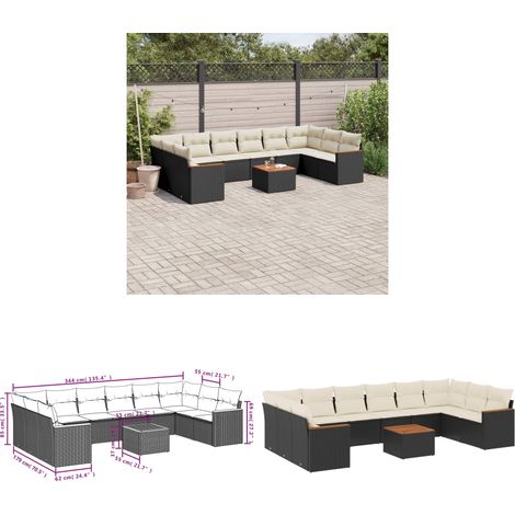 11-tlg. Garten-Sofagarnitur mit Kissen Schwarz Poly Rattan - Gartenmöbel Set - Esszimmergarnitur - Outdoor Möbel - Lounge Garnitur - Rattan Sofa - Home & Living (1/3)