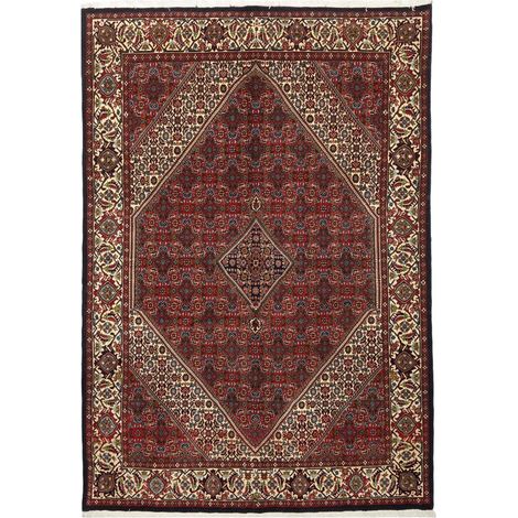 Tapis d'orient 144 x 202 cm, motif oriental, noué à la main en laine, authentique, rouge, bleu et crème (1/5)
