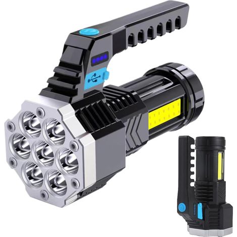 Lampe de poche LED  4 modes étanche puissante  7 LED USB rechargeable lampe torche extérieur, pour survie, camping, randonnée, panne de courant, plage, pique-nique, pêche, voiture, camion, piscine