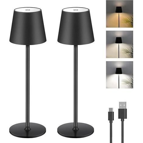 Lampe de Table à Batterie LED Dimmable, Lampe de Table Sans Fil Tactile avec USB-C, Lampe de Bureau à Batterie Rechargeable LED en Métal pour Extérieur et Intérieur, Aluminium, IP44, 5600mah, 5W, Noir (1/5)
