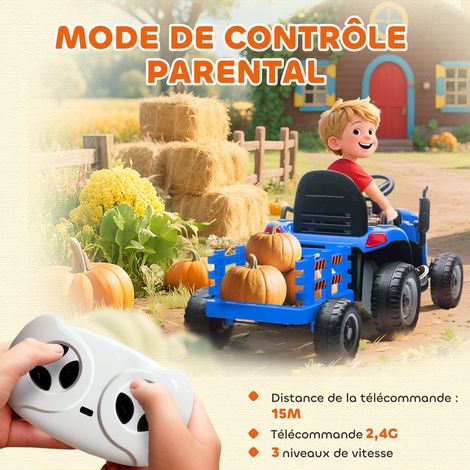 Tracteur électrique pour enfants avec remorque détachable, voiture électrique pour enfants, télécommande 2,4 GHz, dimensions : 139 x 58 x 55 cm, bleu. (1/5)