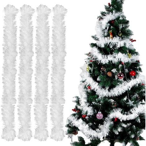 Guirlande de Noël Sapin, 4pcs Tinsel Métallique 2m, Décoration - Blanche (1/5)