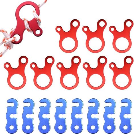 Lot de 16 tendeurs de corde de camping en alliage d'aluminium pour tente et bâche de randonnée (1/5)
