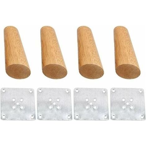 Lot de 4 pieds de meubles en bois massif incliné 20cm, Pieds de rechange avec plaque de montage et vis pour canapé, TV, lit, table à manger (1/4)