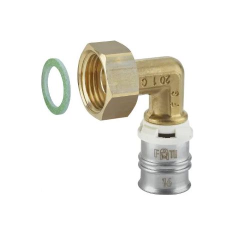 Gomito in ottone multistrato di tipo radiale femmina 20x27/20 mm, senza piombo