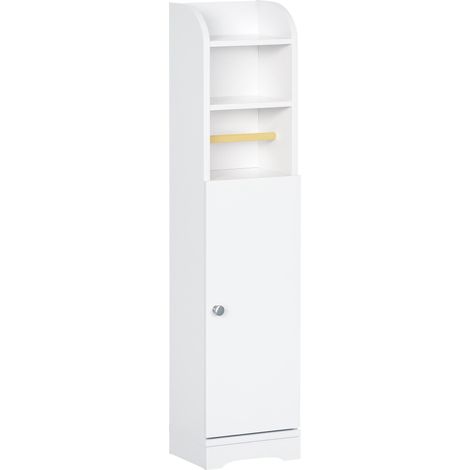 Porte-papier toilette avec meuble de salle de bain et étagère intérieure réglable 23 x 18 x 100 cm Blanc (1/5)