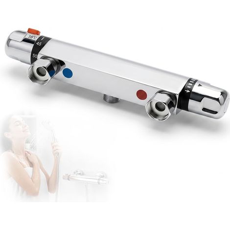 Mitigeur de douche avec thermostat, mitigeur de douche thermostatique, robinet de douche avec bouton de sécurité à 38 °C, robinet de douche en alliage de zinc, robinet de douche (1/5)