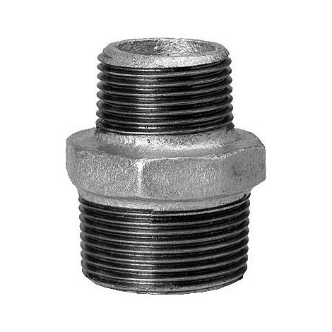 Hermann Schmidt Temperguss Doppelnippel 1 1/2" x 1 1/4" Aussengewinde, verzinkt, reduziert