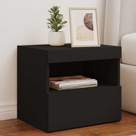 vidaXL Mesitas de noche con luces LED 2 unidades negro 50x40x45 cm (1/5)