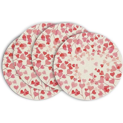 Placemat Ronde - 35 cm - Motif Cœurs Roses - Pour Décoration de Table à Manger - Lot de 4 (1/5)