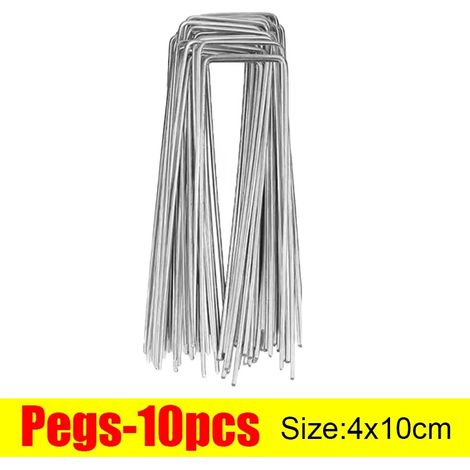 (Lot de 10 piquets) Agrafes de jardin en U, piquets robustes pour clôtures tubulaires, ancrages à gazon galvanisés, clous de jardin pour maintenir les pelouses et barrières. (1/4)
