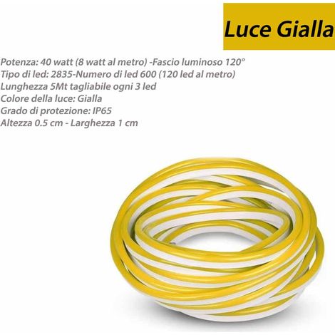 Strip led neon flex striscia curvabile modellabile 600 led decorativa 5 metri luce gialla ip65 waterproof (1/4)