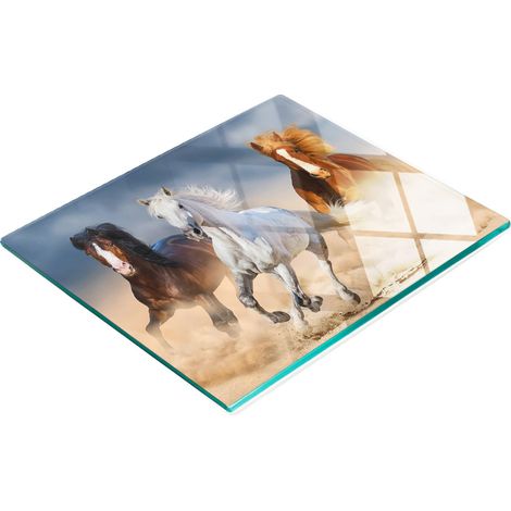 Tabla de cortar decorativa de cristal para cocina con diseño de caballos en el desierto, 60x52 cm. (1/5)