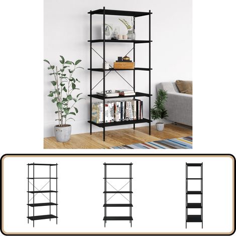 Étagère à 5 niveaux Noir 80x40x163 cm - Bibliothèque - Étagère - Rangement - Meuble Noir - Bibliothèque Design (1/5)
