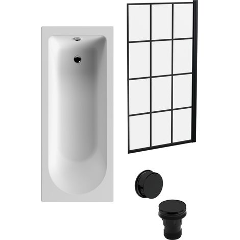 Round Single Ended 1700x700 Bath Set – Leg Set & Black Square Framed Screen & Black Waste ( Bath Panels - sold separately) (1/4)