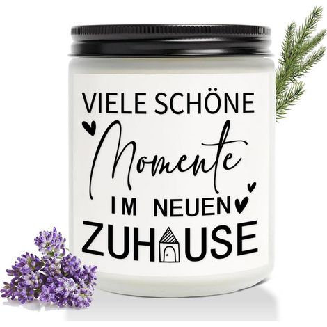 Bougie parfumée Lavande avec citation pour emménagement & pendaison de crémaillère