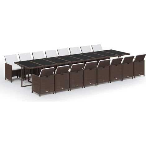 Maison Exclusive - 17-tlg. Garten-Essgruppe mit Kissen Braun Poly (1/5)