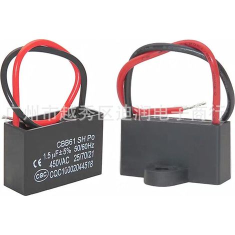 2 condensateurs de démarrage, CBB61, 1,5 μF 450 V, avec fils, pour ventilateurs miniatures et petits appareils électroménagers