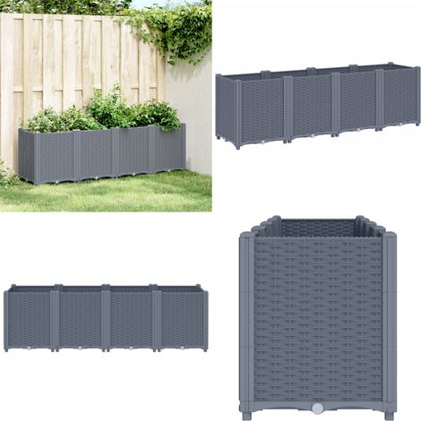 Pflanzkübel Grau 160x40x53 cm PP - Blumentopf - Pflanzkasten - Rattan Optik - Gartenmöbel - Polypropylen - Home & Living (1/5)