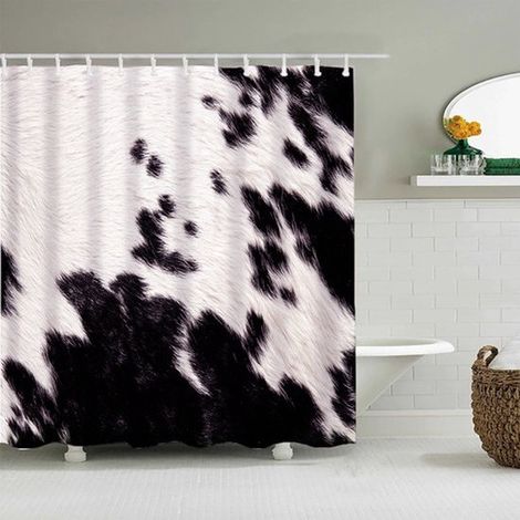 Rideau de douche imperméable à motif peau de vache - Aspect luxueux, excellente imperméabilité - Haute qualité, extra épais, facile à installer 180 x 200 cm - blanc/noir (1/5)