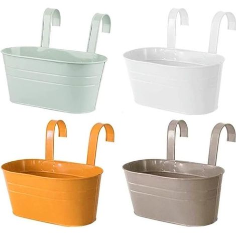 4 hängende Metallblumentöpfe, 27,5 cm, mit abnehmbarem Haken – 4er-Set in verschiedenen Farben für Balkon, Garten und Innenräume