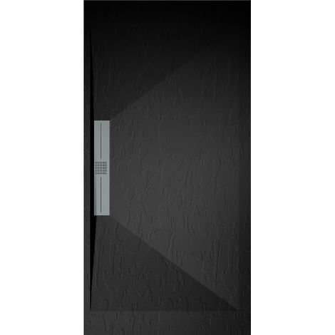 Mineralguss-Duschwanne extra flach EDIS Schieferoptik SCHWARZ 80x120 cm Ablaufschutz in Chrom