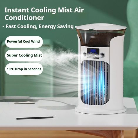 Mini-Klimaanlage (880 ml), USB-Luftkühler mit 3 Geschwindigkeitsstufen, Nebelfunktion und LED-Licht, leiser, tragbarer Ventilator für Büro, Schlafzimmer, Zuhause und Reisen (1/5)