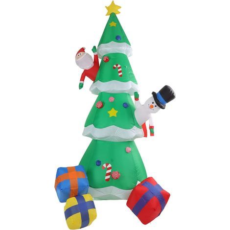 Noël Led Gonflable Noël Gonflable 2,5m Avec 3 Coffrets Cadeaux Père Noël Bonhomme Neige,Décorations Jardin Extérieures Durables Pour Noël, Vacances, Fête, Festival (1/5)