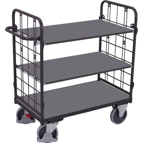 VARIOfit Etagenwagen, niedrig, Stirnwände vergittert mit 3 Etagen 850x500mm Anthrazitgrau RAL 7016
