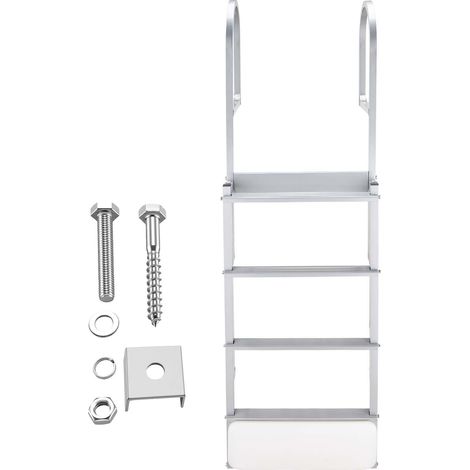 Échelle de pont escamotable, 4 marches, aluminium, flotteur auto-relevable, antidérapant, capacité 227 kg, hauteur réglable, pour bateau, lac, piscine. (1/5)