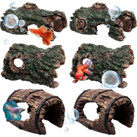 Cave Aquarium Decoration Aquarium Artificial Plants Hiding Cave with Green Grass Hide Decoration Resin Hiding Tree Trunk Aquarium Accessories for Shrimp (1/5)