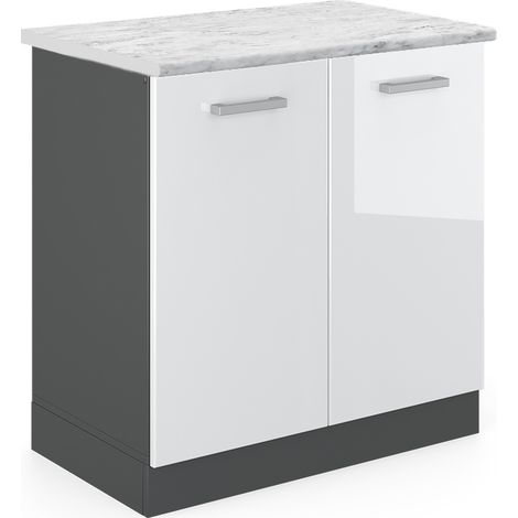 Mobile lavello cucina R-Line, Bianco lucido, 80 cm PL Marmo, Vicco