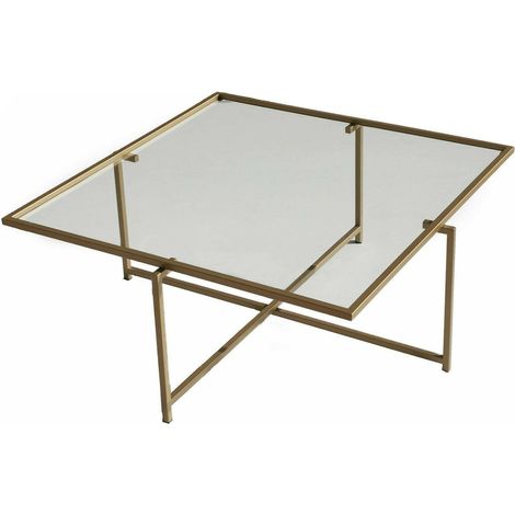 Dmora - Wohnzimmertisch Dabih, Niedriger Wohnzimmertisch, Kaffeeregal, Couchtisch für Sofa, 85x85h35 cm, Gold, mit verstärkter Verpackung (1/5)