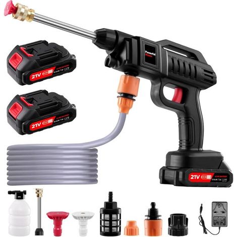 Nettoyeur Haute Pression Sans Fil 60 Bar - Débit 10L/min, Batterie 30000mAh, 20000 tr/min pour Voiture/Jardin (5m Tuyau) (1/5)