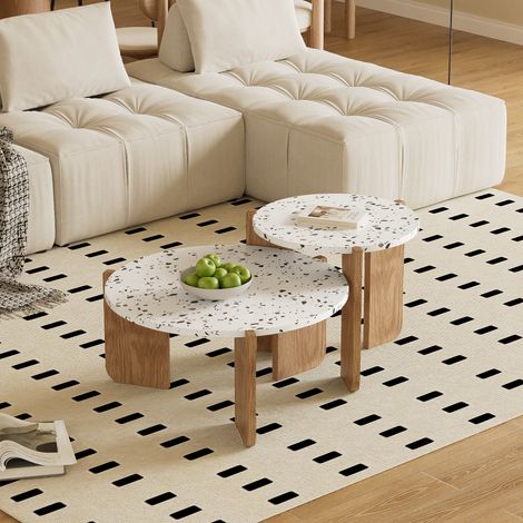 Lot de 2 tables gigognes - en MDF - texture mouchetée - Naturel (1/5)