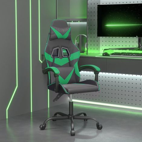 Fauteuil gamer pivotante Chaise de bureau - Fauteuil de jeu Noir et vert Similicuir BonneVie-14309 (1/5)