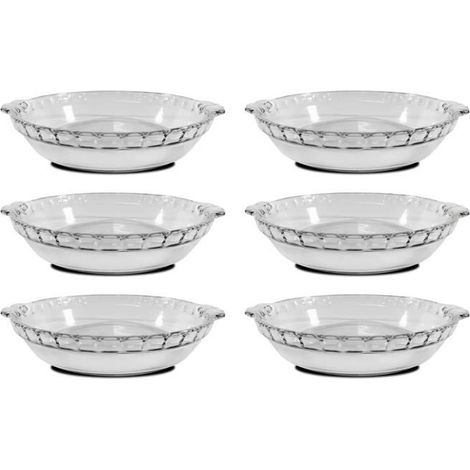 Lot 6 moule en verre fileté,plateau réfractaire,capacité 1.6 L-Longueur 28.3 x Profondeur 25.4 x Hauteur 4.7 cm-JUANIO