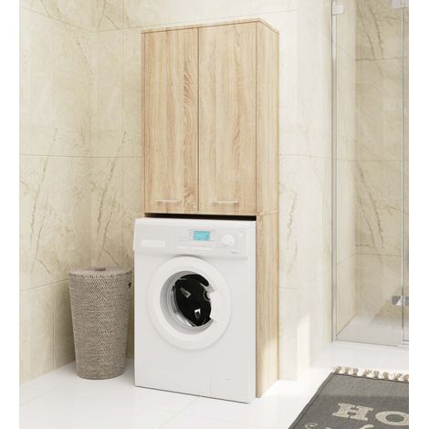 Akord – Meuble machine à laver 64 cm – 2 portes – Chêne Sonoma – 4 étagères – Dimensions 64x30x180 cm – Panneau stratifié