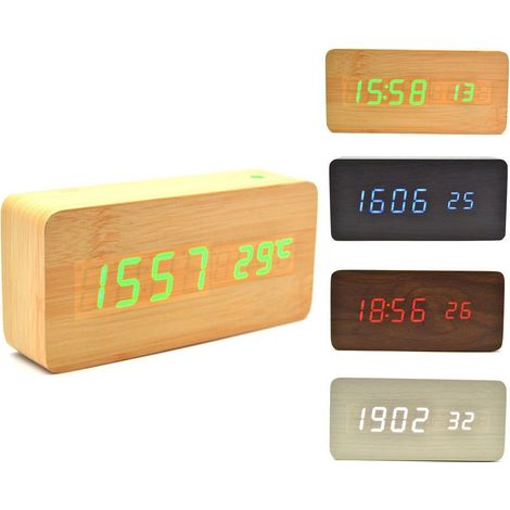 TrAdE Shop Traesio - Sveglia Orologio Wooden Light Led Digital Alarm Clock Calendario Termometro - (1/5)